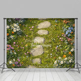 Aperturee - Aperturee Colorful Wildflowers Green Grass Path Photo Backdrop